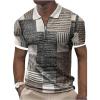 image:imageOYOANGLE Mens Color Block Striped Short Sleeve Collared Shirt Half Zip Golf Shirts Business Casual TopsMulticolor