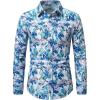 image:imageOYOANGLE Mens Hawaiian Shirts Floral Print Long Sleeve Button Down Beach Vacation Shirt TopsBlue