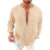 image:imageOYOANGLE Mens Long Sleeve Button Down Shirts Crew Neck Basic Solid Shirt TopApricot
