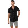 image:imageOYOANGLE Mens Short Sleeve Button Down Fashion Casual Summer Beach Shirts Knit Shirts Vintage TopsBlack