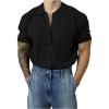 image:imageOYOANGLE Mens Short Sleeve Button Down Shirts Collared Neck Knit Tops Summer Casual Comfy Golf ShirtBlack