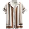 image:imageOYOANGLE Mens Striped Print Button Down Shirts Short Sleeve Collared Neck Shirts TopBeige and Brown