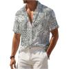 image:imageOYOANGLE Mens Tropical Print Short Sleeve Button Down Shirts Floral Summer Beach Hawaiian ShirtLight Green