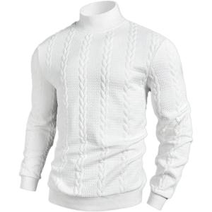 image:imageOYOANGLE Mens Knit Sweatshirts Mock Neck Long Sleeve Work Casual Pullover TopsWhite