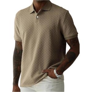 image:imageOYOANGLE Mens Short Sleeve Golf Shirts Textured Performance Casual Collared T ShirtsBrown