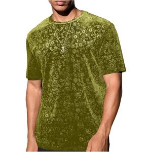image:imageOYOANGLE Mens Velvet Crew Neck T Shirt Floral Short Sleeve Party Tee Tops StreetwearGreen