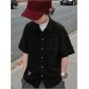 image:imageOYOANGLE Boys Short Sleeve Button Down Shirt Textured Collared Casual Uniform TopBlack