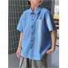 image:imageOYOANGLE Boys Short Sleeve Button Down Shirt Textured Collared Casual Uniform TopBlue