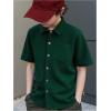 image:imageOYOANGLE Boys Short Sleeve Button Down Shirt Textured Collared Casual Uniform TopDark Green