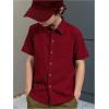 image:imageOYOANGLE Boys Short Sleeve Button Down Shirt Textured Collared Casual Uniform TopRed