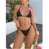image:imageOYOANGLE Womens 3 Piece 3D Floral Cheeky Bikini Set Triangle String Thong Swimsuit with Cover Up SkirtBlack
