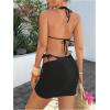 image:imageOYOANGLE Womens 3 Piece 3D Floral Cheeky Bikini Set Triangle String Thong Swimsuit with Cover Up SkirtBlack