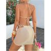 image:imageOYOANGLE Womens 3 Piece 3D Floral Cheeky Bikini Set Triangle String Thong Swimsuit with Cover Up SkirtGold