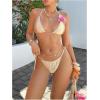 image:imageOYOANGLE Womens 3 Piece 3D Floral Cheeky Bikini Set Triangle String Thong Swimsuit with Cover Up SkirtGold