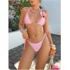 image:imageOYOANGLE Womens 3 Piece 3D Floral Cheeky Bikini Set Triangle String Thong Swimsuit with Cover Up SkirtPink