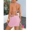 image:imageOYOANGLE Womens 3 Piece 3D Floral Cheeky Bikini Set Triangle String Thong Swimsuit with Cover Up SkirtPink