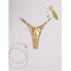 image:imageOYOANGLE Womens Metallic Thong Bikini Bottom Low Rise Cheeky Swim Bottoms BeachwearGold