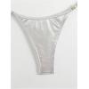 image:imageOYOANGLE Womens Metallic Thong Bikini Bottom Low Rise Cheeky Swim Bottoms BeachwearLight Silver