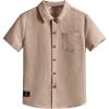 image:imageOYOANGLE Boys Short Sleeve Button Down Shirt Textured Collared Casual Uniform TopKhaki