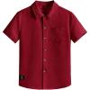 image:imageOYOANGLE Boys Short Sleeve Button Down Shirt Textured Collared Casual Uniform TopRed