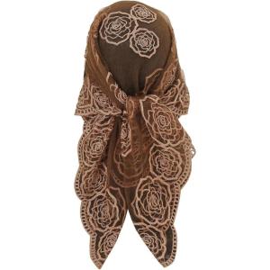 image:imageOYOANGLE Womens Floral Embroidered Hair Scarf Lace Square Hair Bandana Sheer Scarves HeadbandBrown