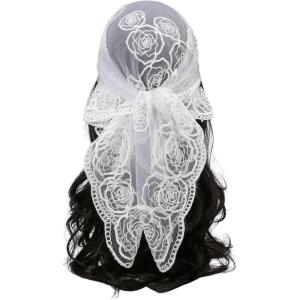 image:imageOYOANGLE Womens Floral Embroidered Hair Scarf Lace Square Hair Bandana Sheer Scarves HeadbandWhite