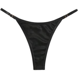 image:imageOYOANGLE Womens Metallic Thong Bikini Bottom Low Rise Cheeky Swim Bottoms BeachwearBlack