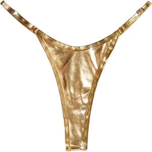 image:imageOYOANGLE Womens Metallic Thong Bikini Bottom Low Rise Cheeky Swim Bottoms BeachwearGold