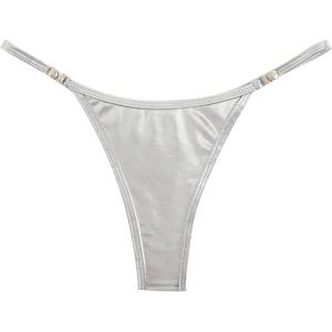 image:imageOYOANGLE Womens Metallic Thong Bikini Bottom Low Rise Cheeky Swim Bottoms BeachwearLight Silver
