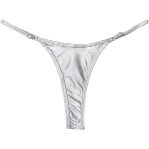 image:imageOYOANGLE Womens Metallic Thong Bikini Bottom Low Rise Cheeky Swim Bottoms BeachwearSilver