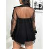 image:imageOYOANGLE Womens Plus Size Striped Button Up Shirt Long Sleeve Collar Mesh Sheer TopsBlack
