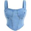 image:imageOYOANGLE Womens Plus Size Wide Strap Denim Crop Tank Top Zip Up Back Sleeveless Jean Corset TopsLight Wash