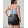 image:imageOYOANGLE Womens Plus Size Wide Strap Denim Crop Tank Top Zip Up Back Sleeveless Jean Corset TopsLight Wash