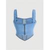 image:imageOYOANGLE Womens Plus Size Wide Strap Denim Crop Tank Top Zip Up Back Sleeveless Jean Corset TopsLight Wash