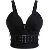 image:imageOYOANGLE Womens Plus Size Corset Denim Tank Top Y2K V Neck Zip Up Belted Jean Crop Tops StreetwearBlack