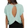 image:imageOYOANGLE Womens Plus Size Dolman Sleeve Cut Out Back T Shirt Top Stitching Crewneck Tee TopsMint Green