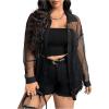 image:imageOYOANGLE Womens Plus Size Striped Button Up Shirt Long Sleeve Collar Mesh Sheer TopsBlack