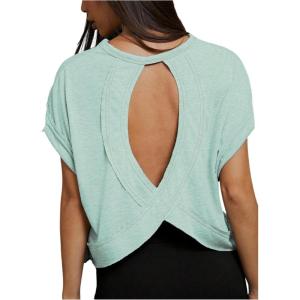 image:imageOYOANGLE Womens Plus Size Dolman Sleeve Cut Out Back T Shirt Top Stitching Crewneck Tee TopsMint Green