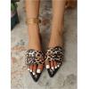 image:imageOYOANGLE Womens Leather Leopard Print Sandals Pointed Toe Slip On Flat Sandals Y2K Casual Trendy Slide ShoesMulticolor