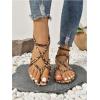image:imageOYOANGLE Womens Leopard Print Flat Sandals Braided Criss Cross Strappy Open Toe Vacation Casual SandalBrown and Black