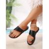 image:imageOYOANGLE Womens Metal Toe Ring Slide Sandals Open Toe Summer Dressy Slip on Flat SandalBlack