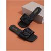 image:imageOYOANGLE Womens Pu Leather Sandals Single Band Square Toe Pleated Strap Casual Flat SlidesBlack