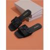 image:imageOYOANGLE Womens Pu Leather Sandals Single Band Square Toe Pleated Strap Casual Flat SlidesBlack