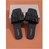 image:imageOYOANGLE Womens Pu Leather Sandals Single Band Square Toe Pleated Strap Casual Flat SlidesBlack