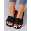 image:imageOYOANGLE Womens Pu Leather Sandals Single Band Square Toe Pleated Strap Casual Flat SlidesBlack