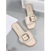 image:imageOYOANGLE Womens Summer Dressy Slide Sandals Buckle Single Band Slip on Leather Flat SandalBeige