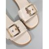 image:imageOYOANGLE Womens Summer Dressy Slide Sandals Buckle Single Band Slip on Leather Flat SandalBeige