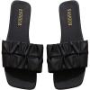 image:imageOYOANGLE Womens Pu Leather Sandals Single Band Square Toe Pleated Strap Casual Flat SlidesBlack
