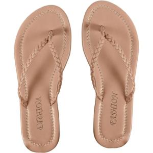 image:imageOYOANGLE Womens Braided Strap Flip Flop Thong Sandals Open Toe Slider Sandal Beach Vacation ShoesKhaki