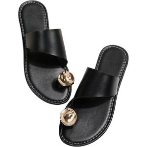 image:imageOYOANGLE Womens Metal Toe Ring Slide Sandals Open Toe Summer Dressy Slip on Flat SandalBlack